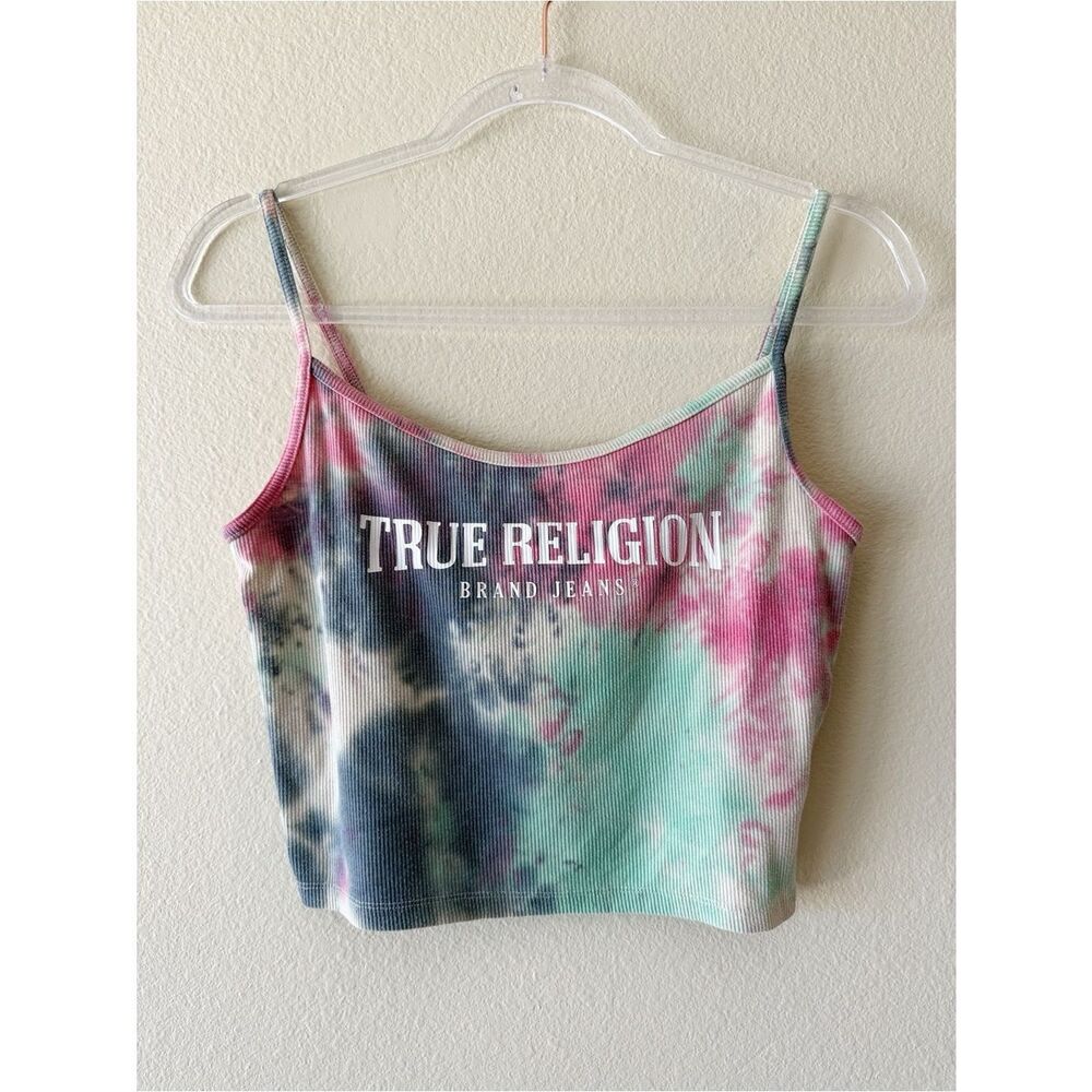 True Religion Tie Dye Logo Crop Cami Tank Top